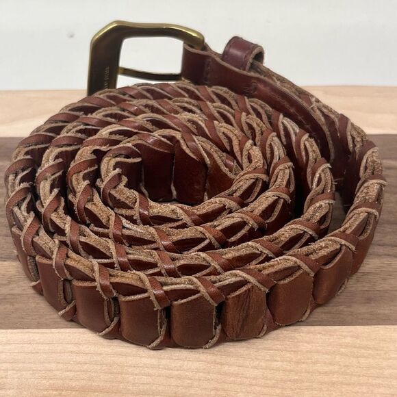 Vintage County Seat Braided Leather Solid Brass Buckle Belt Medium - Picture 4 of 11